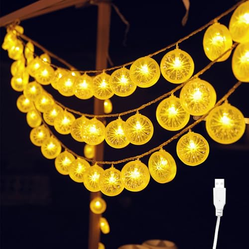 ENLACE LED Zitronenscheiben Lichterkette, 3M 20 LED Gelb Zitronen Lichterkette, USB-Betrieben, Dekoratives Licht für Terrasse, Wohnzimmer, Party, Hochzeit, Garten, Weihnachtsdekor, Innen und Außen von ENLACE