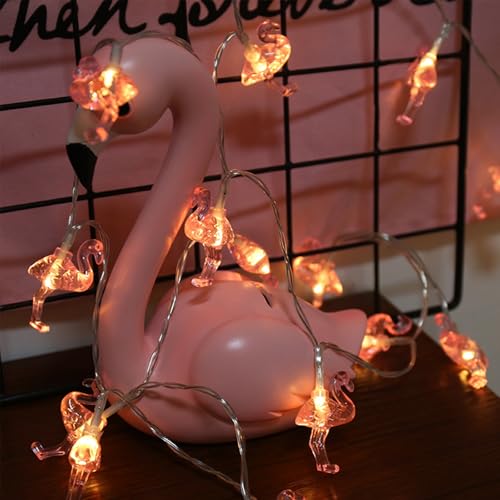 ENLACE Lichterkette Flamingo, 3M 20 LED 3D Kristall Rosa Flamingo Lichterkette Batteriebetrieben, Sommer Lichterketten für Hawaii Party, Sommerpartys, Strand Deko, Innen und Außen von ENLACE