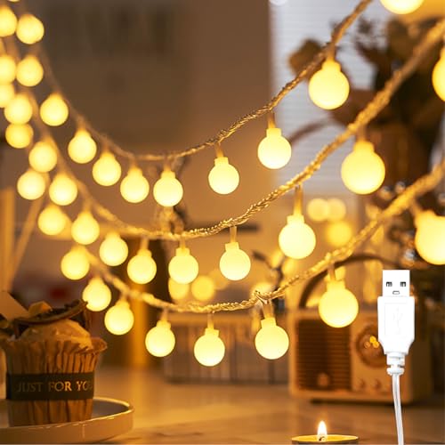 ENLACE Lichterkette Innen, 6M 40 LED Lichterkette Kugeln Warmweiß, USB-Betrieb, Kugel Lichterketten für Hochzeit, Party, Weihnachten, Balkon Deko, Camping, Innen & Außen von ENLACE