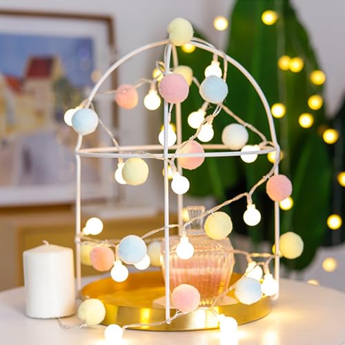 ENLACE Lichterkette Innen, Makronen-Farbige Pom Pom Lichterkette 20 LED Batteriebetrieben, Kugel Lichterketten für Schlafzimmer, Valentinstag, Hochzeit, Party, Weihnachten, Wohnkultur von ENLACE