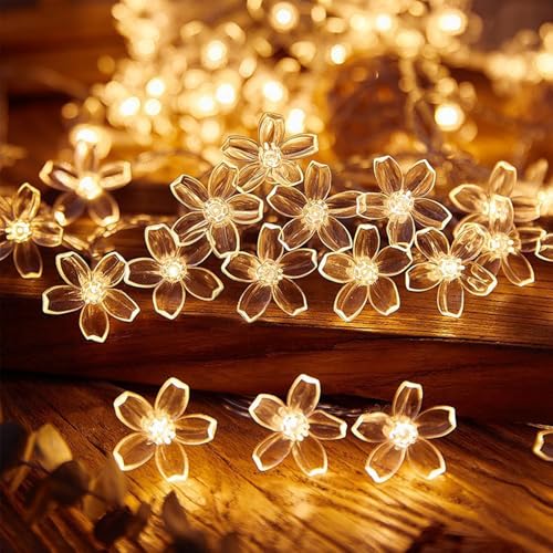 ENLACE Lichterkette Kirschblüten, 6M 40 LED Warmweiß Lichterkette Blumen Batteriebetrieben, 2 Modi Funkeln und Dauerlicht, Blumen Lichterkette für Garten, Hochzeit, Innen, Außen, Party Dekoration von ENLACE