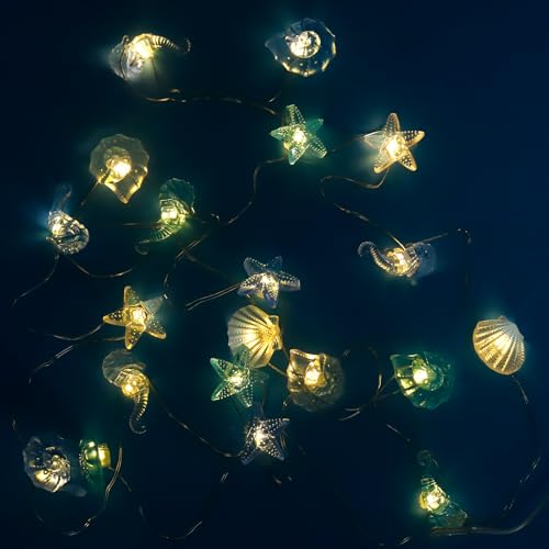 ENLACE Lichterkette Meerestiere, 2M 20 LED Seepferdchen Seestern Wellhornschnecken Muschel Lichterkette, Lichterkette Kinderzimmer Meerestiere für Kinderzimmer Hochzeit Innen Outdoor Party Deko von ENLACE