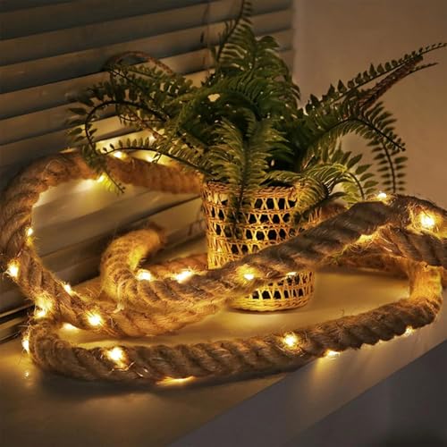 ENLACE Lichterkette Seil, 2M 40 LED Juteseil Lichterkette Batteriebetrieben, Warmweiße Naturseil Lichterketten für Tischdeko Kinderzimmer Wohnzimmer Weihnachtsdeko Hochzeit Party Deko von ENLACE