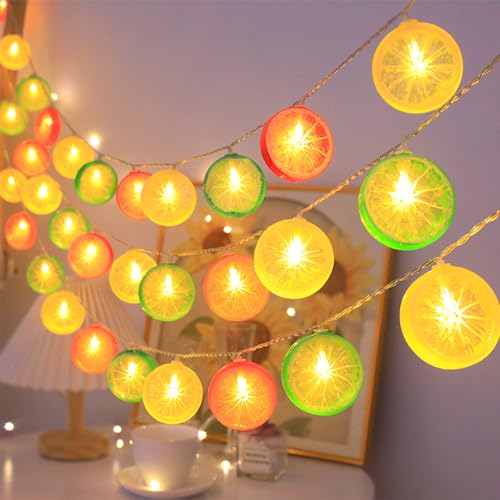 ENLACE Lichterkette Zitronen, 1,5M 10 LED Künstliche Zitronenscheibe Lichterkette, Limetten + Orangenscheiben + Zitronen Mischen, Zitronenlicht für Terrasse, Schlafzimmer, Party, Hochzeit von ENLACE