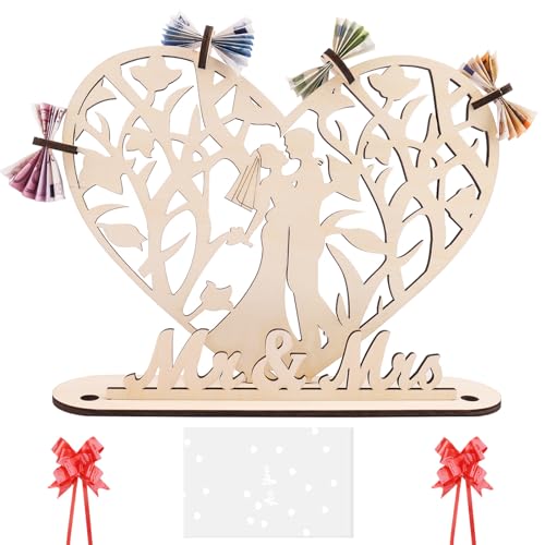 ENLACE Liebe Hochzeitsgeschenk Holz,Geldgeschenk Hochzeit Holz Mr&Mrs Deko Hochzeit,Einzigartiges Hochzeitsgeschenke für Brautpaar,Hochzeit Geldgeschenk,Geldgeschenke zur Hochzeit mit Herz von ENLACE