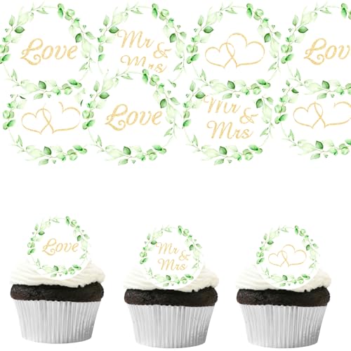 ENLACE Essbare Tortendeko Hochzeit,48 Stück Mr & Mrs Deko Hochzeitorte Cupcake Topper Hochzeit,Muffin Topper Hochzeitskuchen Deko,Mr und Mrs Tortendeko Essbar,Esspapier Mr & Mrs für Antrag, Verlobung von ENLACE