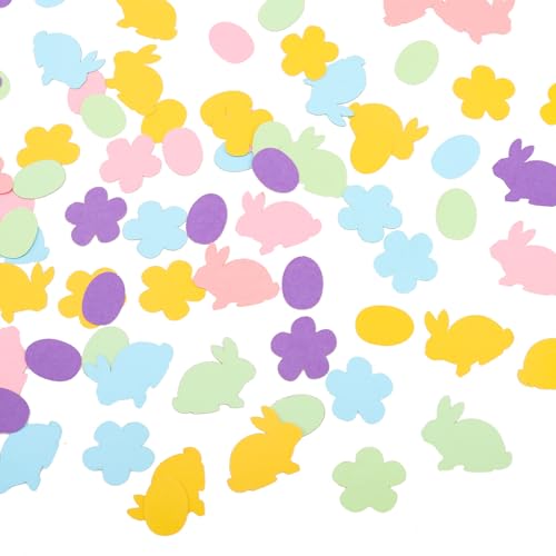 ENLACE Ostern Konfetti, 100 Stück Happy Easter Confetti, Frohe Ostern Deko mit Eier, Blumen, Kaninchen Elemente, 3,5cm, Multicolored, Papier, Osterthema, Hase, Eier, Blume, leuchtende Farben von ENLACE