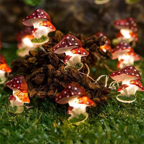 ENLACE Pilz Lichterkette, 2M 20 LED Mushroom Lichterkette Batteriebetrieben, Pilze Lampe Pilz Deko, Pilze Lichterketten für Innen Außen Garten Schlafzimmer Party Weihnachten Balkon von ENLACE