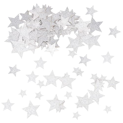 ENLACE Silber Sterne Konfetti Weihnachten Streudeko 3 Größen,Sterne Tischdeko Geburtstag,100 Stück Glitzersterne Streudeko Hochzeit,4cm Sterne Tischdeko Weihnachten für Geburtstag, Hochzeit, Silvester von ENLACE