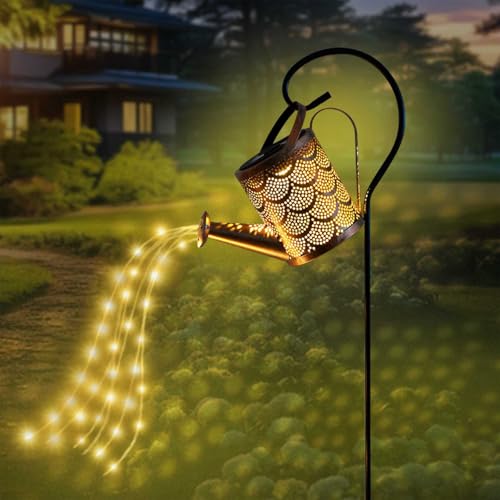 ENLACE Solar Gießkanne Lichterkette Aussen, Gießkannenlicht Lichter mit Schäferhaken, Wasserdicht Solarlampen, Vintage LED Lichterkette Draußen für Garten Balkon Terrasse Hofweg Deko von ENLACE