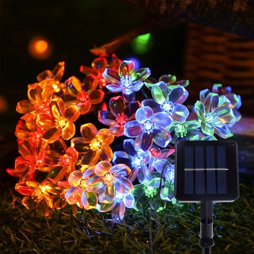 ENLACE Solar Lichterkette Aussen, 5M 20 LED Blumen Lichterkette Wasserdicht, 8 Modi Solar Kirschblüten Lichterketten für Garten, Hochzeit, Terrasse, Balkon, Außen, Party Dekoration, Bunt von ENLACE
