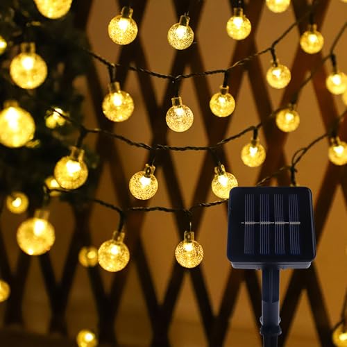 ENLACE Solar Lichterkette Aussen, 5M 20 LED Kristall Globe Lichterkette Warmweiß, 8 Modi Kristall Kugeln Solarlichterkette für Hochzeit, Garten, Balkon, Terrassen, Weihnachten, Party Deko von ENLACE