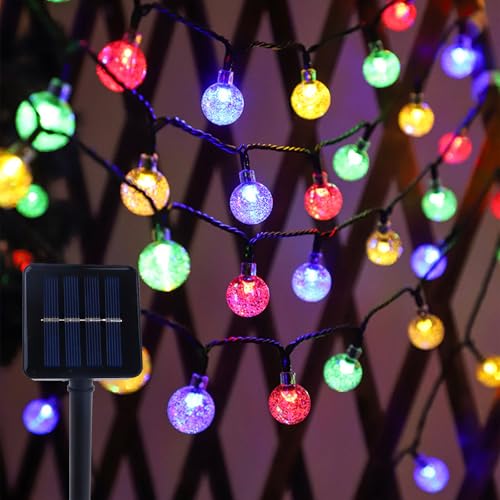 ENLACE Solar Lichterkette Aussen, 5M 20 LED Solar Kristall Kugeln Lichterkette Bunt, 8 Modi Außenlichterkette Wasserdicht Kristallbälle Beleuchtung für Garten, Balkon, Terrassen, Hochzeit, Party Deko von ENLACE