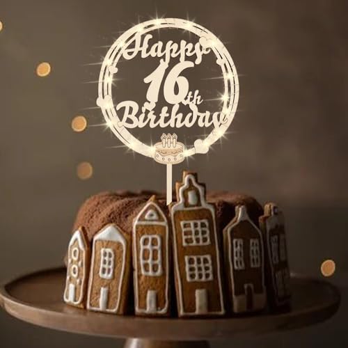 ENLACE Holz Tortendeko 16. Geburtstag Junge Mädchen, Kuchen Deko Mit LED Lichterkette, Happy 16th Birthday Cake Topper, 16 Jahre Deko von ENLACE
