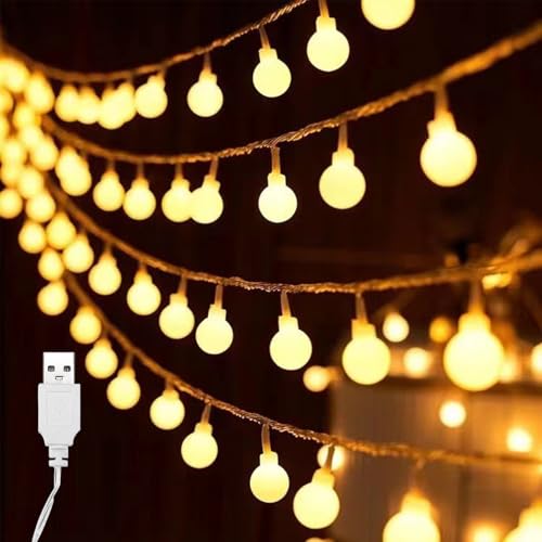 ENLACE USB Lichterkette Innen, 3M 20 LED Lichterkette Kugeln Warmweiß, USB-Betrieb, Kugel Lichterketten für Hochzeit, Weihnachten, Party, Zimmer, Balkon Deko, Camping, Innen & Außen von ENLACE