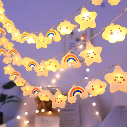 ENLACE Wolke Stern Regenbogen Lichterkette, 1,5M 10 LED Lichterkette Kinderzimmer Batteriebetrieben, Lichterkette Innen Außen für Kinderzimmer Fenster Garten Hochzeit Party Deko von ENLACE