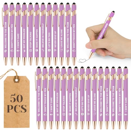 ENOMY Personalisierte Kugelschreiber 50 Stäbchen Stylus Stift mit Logo Stylus Kugelschreiber mit Gravur Individuelle Schreibgeräte für Business Werbung Lila von ENOMY