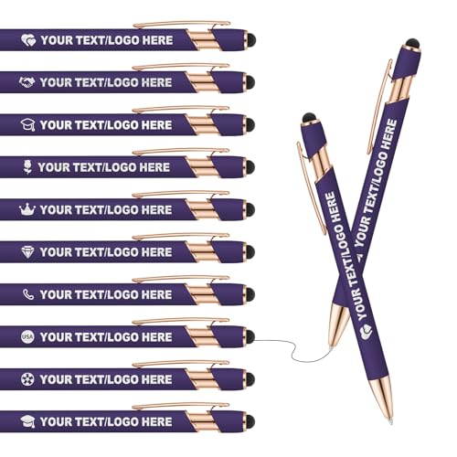 ENOMY Personalisierter Kugelschreiber mit Stylus Gravur mit Name/Logo/Text Individueller Kugelschreiber mit schwarzer Tinte Ideales Werbegeschenk für Business Büro Partys Events Studium Dunkelviolett von ENOMY
