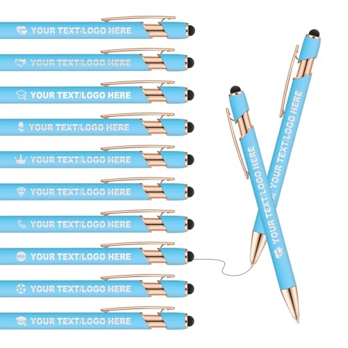 ENOMY Personalisierter Kugelschreiber mit Stylus Gravur mit Name/Logo/Text Individueller Kugelschreiber mit schwarzer Tinte Ideales Werbegeschenk für Business Büro Partys Events Studium Blau von ENOMY