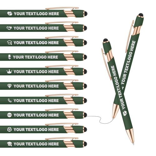 ENOMY Personalisierter Kugelschreiber mit Stylus Gravur mit Name/Logo/Text Individueller Kugelschreiber mit schwarzer Tinte Ideales Werbegeschenk für Business Büro Partys Events Studium Dunkelgrün von ENOMY