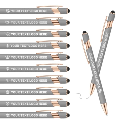 ENOMY Personalisierter Kugelschreiber mit Stylus Gravur mit Name/Logo/Text Individueller Kugelschreiber mit schwarzer Tinte Ideales Werbegeschenk für Business Büro Partys Events Studium Grau von ENOMY
