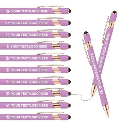 ENOMY Personalisierter Kugelschreiber mit Stylus Gravur mit Name/Logo/Text Individueller Kugelschreiber mit schwarzer Tinte Ideales Werbegeschenk für Business Büro Partys Events Studium Lila von ENOMY