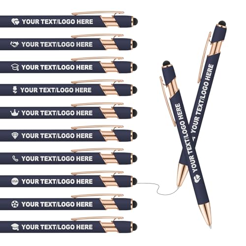 ENOMY Personalisierter Kugelschreiber mit Stylus Gravur mit Name/Logo/Text Individueller Kugelschreiber mit schwarzer Tinte Ideales Werbegeschenk für Business Büro Partys Events Studium Marineblau von ENOMY