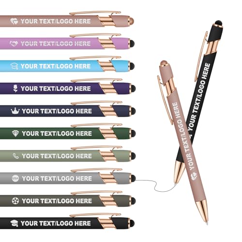ENOMY Personalisierter Kugelschreiber mit Stylus Gravur mit Name/Logo/Text Individueller Kugelschreiber mit schwarzer Tinte Ideales Werbegeschenk für Business Büro Partys Events Studium Mehrfarbig von ENOMY