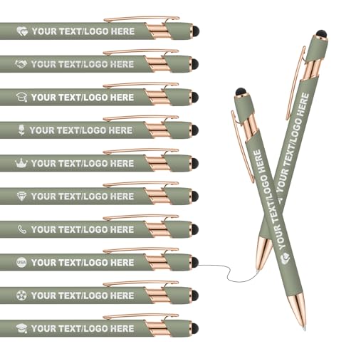 ENOMY Personalisierter Kugelschreiber mit Stylus Gravur mit Name/Logo/Text Individueller Kugelschreiber mit schwarzer Tinte Ideales Werbegeschenk für Business Büro Partys Events Studium Mittelgrün von ENOMY