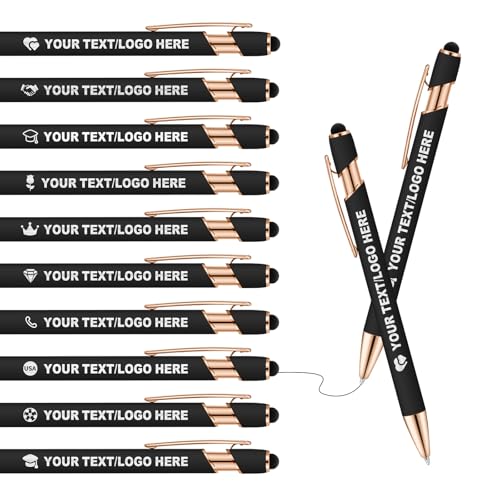 ENOMY Personalisierter Kugelschreiber mit Stylus Gravur mit Name/Logo/Text Individueller Kugelschreiber mit schwarzer Tinte Ideales Werbegeschenk für Business Büro Partys Events Studium Schwarz von ENOMY