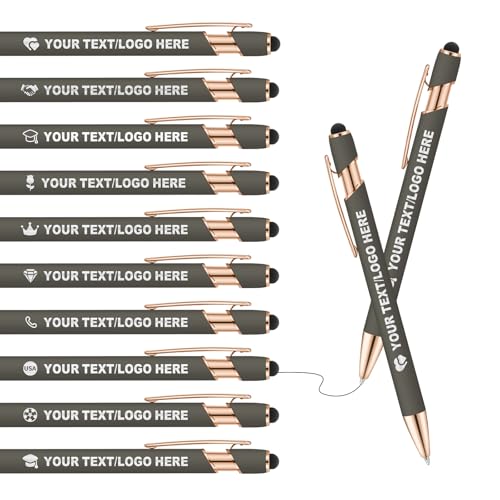 ENOMY Personalisierter Kugelschreiber mit Stylus Gravur mit Name/Logo/Text Individueller Kugelschreiber mit schwarzer Tinte Ideales Werbegeschenk für Business Büro Partys Events Studium von ENOMY