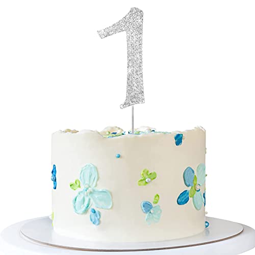 Tortendeko Silber Strasssteine Happy Birthday Cake Topper für Geburtstag Deko (Silber-1) von ENSTAB