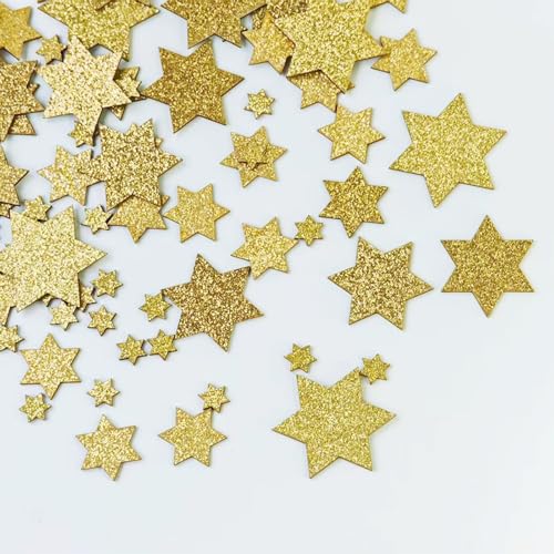 100 Stück Holzsterne Streudeko Gold Glitzer Sterne Konfetti Holz Tischdekoration Weihnachtsdeko Tischdeko Weihnachten (Glitzer Sterne-Holz) von ENSTAB