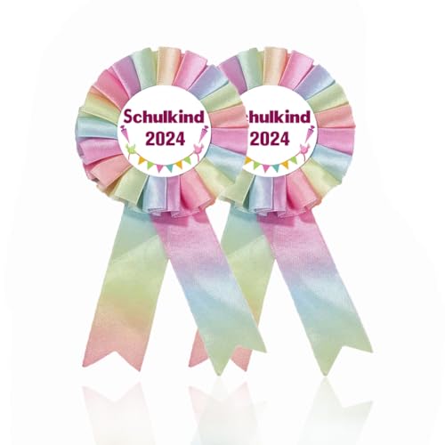 2 Stück Schulkind 2024 Button Anstecker Schleife Schultütendekoration Schulkind Abzeichen zur Schulanfang Einschulung 2024 (Einhorn-2024) von ENSTAB