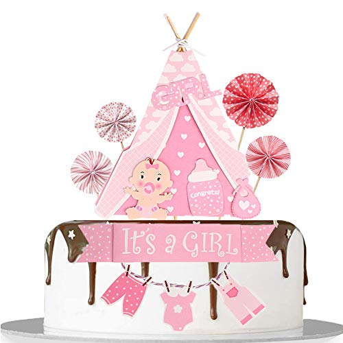 ENSTAB Babyparty Tortendeko Mädchen It's A Girl Tortendeko Set für Taufe Deko Mädchen Baby Geburtstag Kuchendekoration von ENSTAB