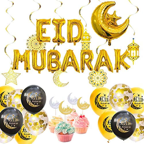 Eid Mubarak Dekoration Ramadan Dekoration Gold und Schwarz Spiralgirlanden Ramadan Party Deko von ENSTAB