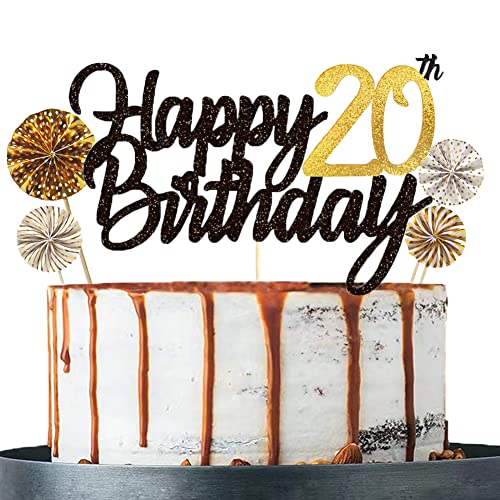 Tortendeko 20 Schwarzes Gold set Doppelseitiges Glitzerpapier Happy Birthday Cake Topper für Geburtstag Deko 20 von ENSTAB