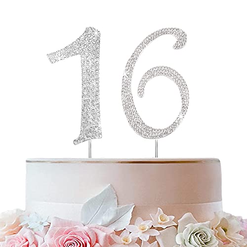 Tortendeko Silber Strasssteine Happy Birthday Cake Topper für Geburtstag Deko (16) von ENSTAB
