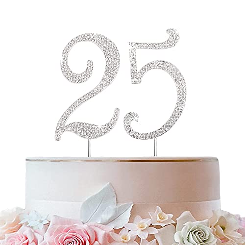 Tortendeko Silber Strasssteine Happy Birthday Cake Topper für Geburtstag Deko (25) von ENSTAB
