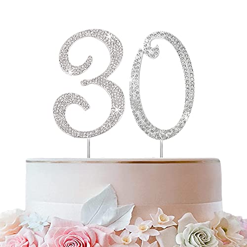Tortendeko Silber Strasssteine Happy Birthday Cake Topper für Geburtstag Deko (30) von ENSTAB