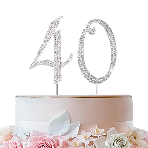 Tortendeko Silber Strasssteine Happy Birthday Cake Topper für Geburtstag Deko (40) von ENSTAB