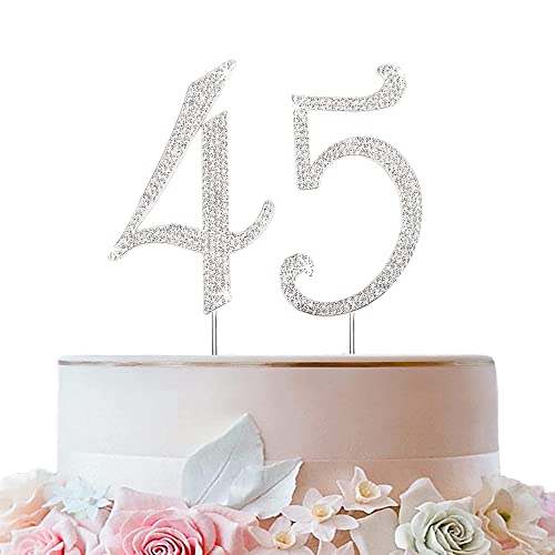 Tortendeko Silber Strasssteine Happy Birthday Cake Topper für Geburtstag Deko (45) von ENSTAB