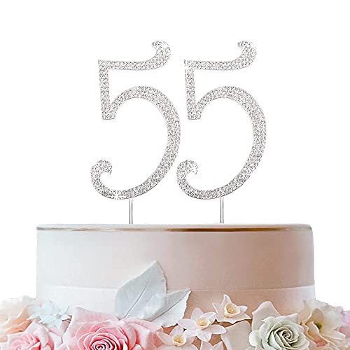 Tortendeko Silber Strasssteine Happy Birthday Cake Topper für Geburtstag Deko (55) von ENSTAB