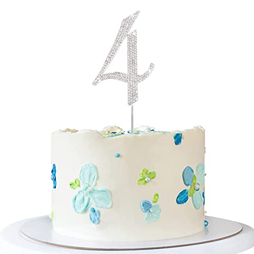 Tortendeko Silber Strasssteine Happy Birthday Cake Topper für Geburtstag Deko (Silber-4) von ENSTAB