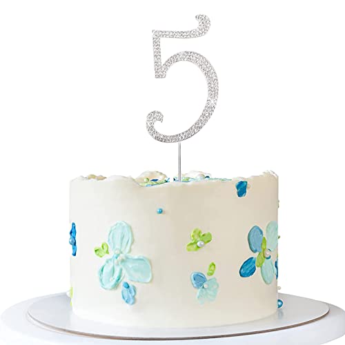 Tortendeko Silber Strasssteine Happy Birthday Cake Topper für Geburtstag Deko (Silber-5) von ENSTAB