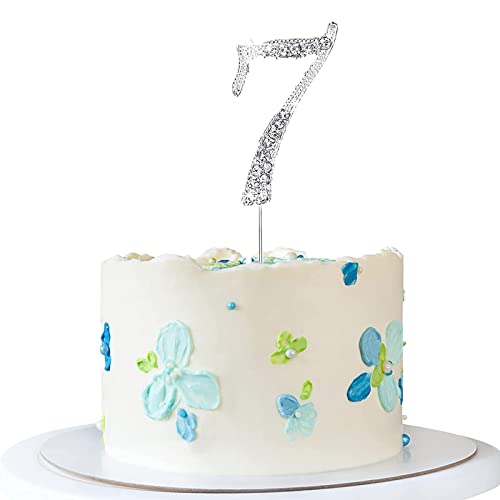 Tortendeko Silber Strasssteine Happy Birthday Cake Topper für Geburtstag Deko (Silber-7) von ENSTAB