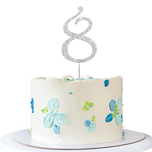 Tortendeko Silber Strasssteine Happy Birthday Cake Topper für Geburtstag Deko (Silber-8) von ENSTAB