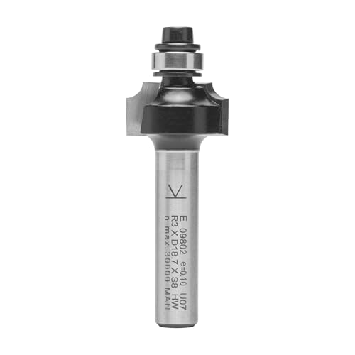 ENT 09802 Viertelstabfräser HW, Schaft (S) 8 mm, Durchmesser (D) 18,7 mm, NL 9,5 mm, R 3 mm, SL 32 mm, mit Kugellager von ENT European Norm Tools