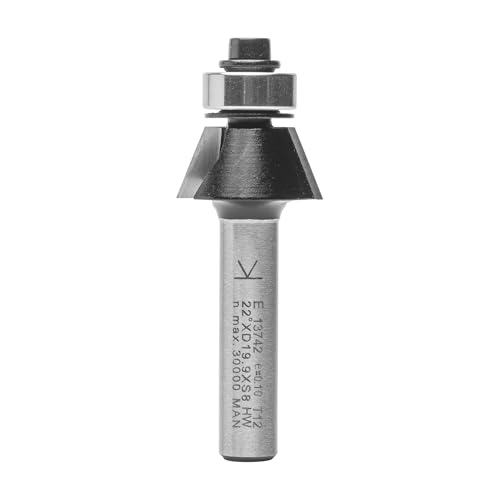 ENT 13742 Fasefräser HW, Schaft (S) 8 mm, Durchmesser (D) 19,9 mm, NL 9,5 mm, E 22,5°, SL 32 mm, mit Kugellager von ENT