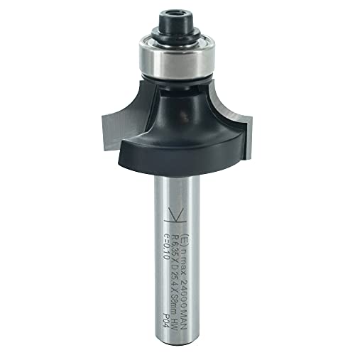 ENT 14290 Abrundfräser HW, Schaft (S) 8 mm, Durchmesser (D) 25,4 mm, NL 12,7 mm, R 6,35 mm, SL 32 mm, mit Kugellager von ENT European Norm Tools